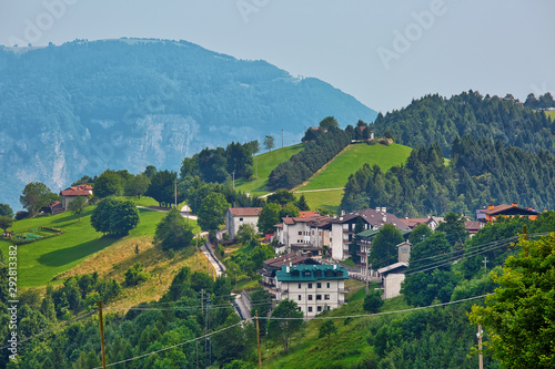 Panoramic view to village in Asiago Plateau, Vicenza, Italy.