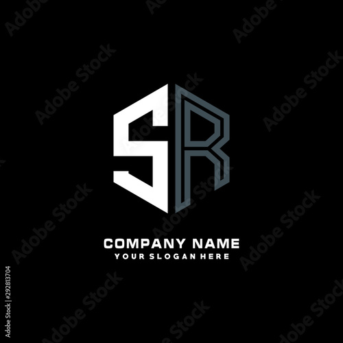 Free Download Initial letter SR minimalist line art hexagon shape logo. color  blue,white,black background - GFXLoad
