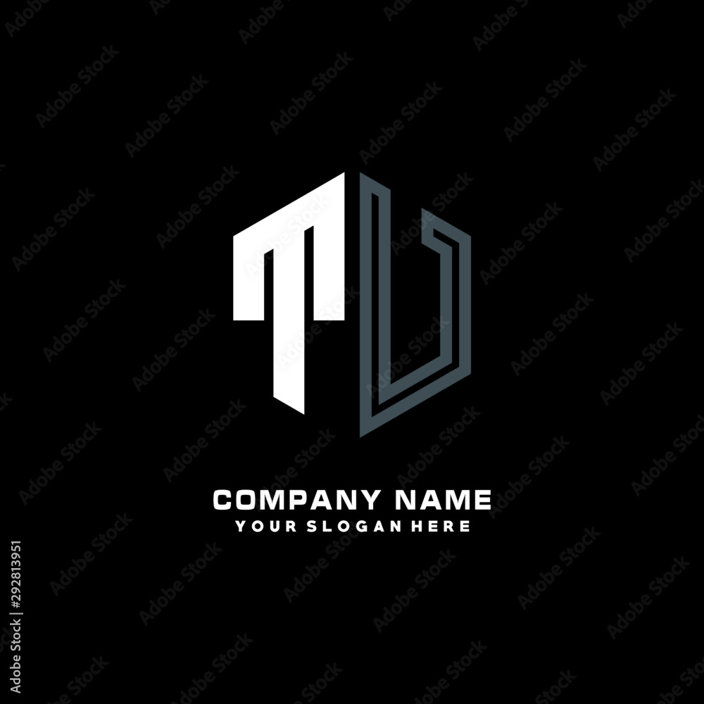 Initial letter TV minimalist line art hexagon shape logo. color blue,white,black background Initial letter TV minimalist line art hexagon shape logo. color blue,white,black background