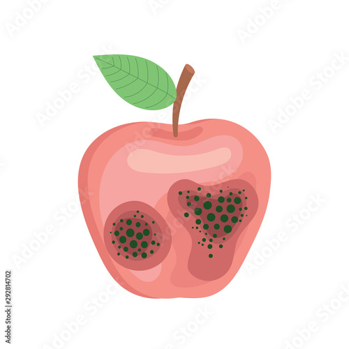 Spoiled rotten Apple with mold. Vector image on white background