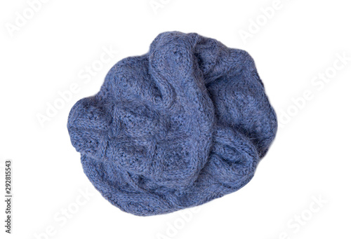  Blue knitted scarf isolated on white background