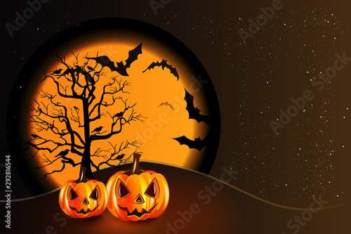 Halloween party pumpkin background scary face invitation card