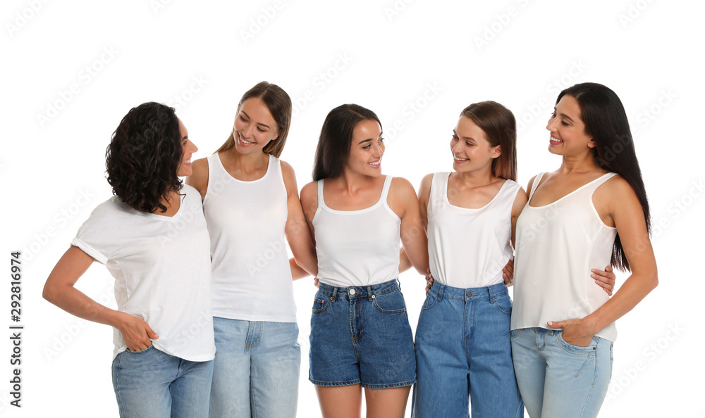 Happy women on white background. Girl power concept Happy women on white background. Girl power concept