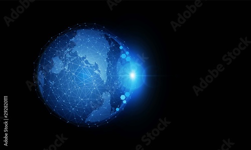 Abstract Light out technology background Hitech communication concept innovation send for planet earth with sunrise and technology network.
