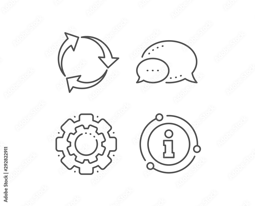 Recycle arrow line icon. Chat bubble, info sign elements. Recycling waste symbol. Reduce and Reuse sign. Linear recycle outline icon. Information bubble. Vector Recycle arrow line icon. Chat bubble, info sign elements. Recycling waste symbol. Reduce and Reuse sign. Linear recycle outline icon. Information bubble. Vector