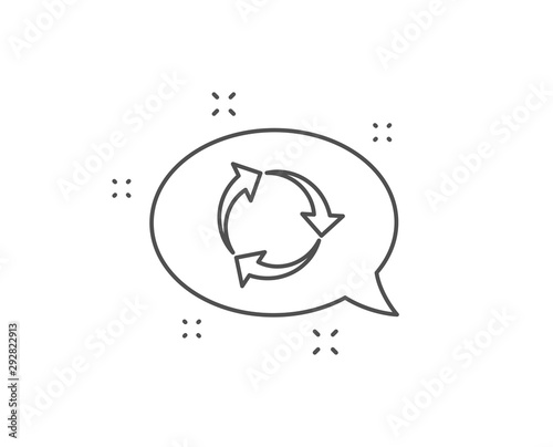 Recycle arrow line icon. Chat bubble design. Recycling waste symbol. Reduce and Reuse sign. Outline concept. Thin line recycle icon. Vector