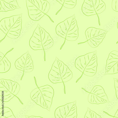 Beautiful vector seamless pattern of leaf outlines on green background. © Julia