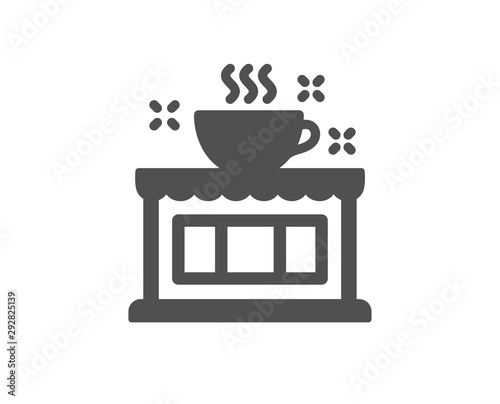 Cafe house sign. Coffee shop icon. Tea drink cup symbol. Classic flat style. Simple coffee shop icon. Vector