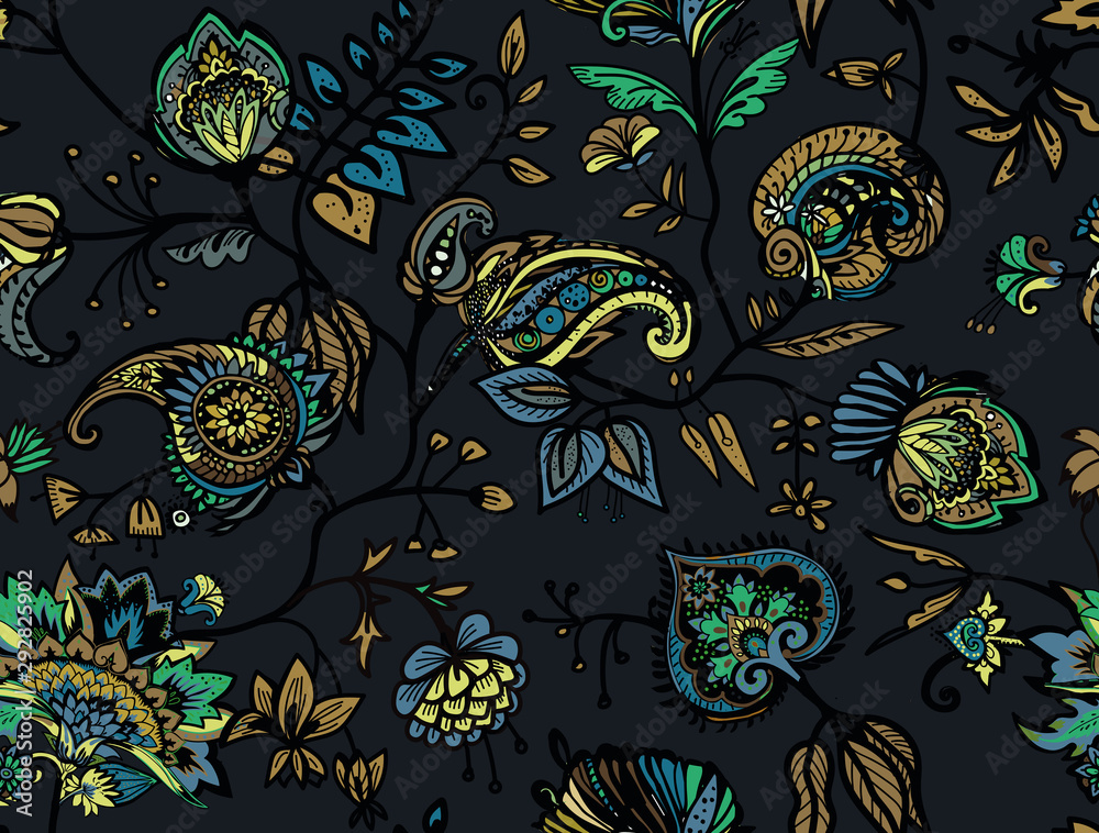 Naklejka premium Seamless floral pattern paisley