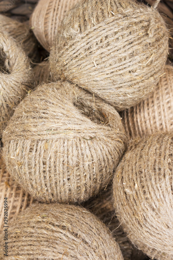 Keins, balls of hemp thread. Hemp products. Keins, balls of hemp thread. Hemp products.