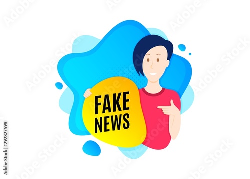 Fake news symbol. Cut out people badge. Media newspaper sign. Daily information. Dynamic shape offer. Fake news text. Cut out people dynamic banner. Worker person badge. Vector