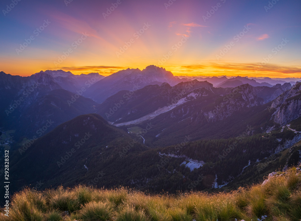Julian Alps at sunset seen from Mangart
