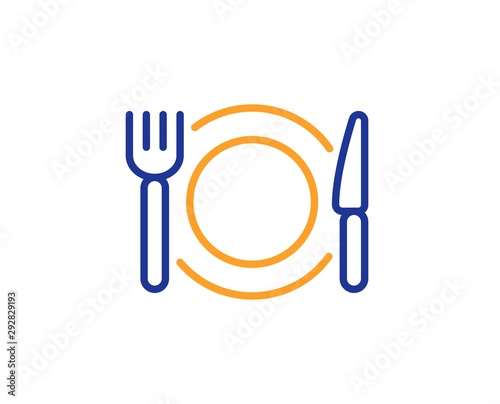 Dinner sign. Restaurant food line icon. Hotel service symbol. Colorful outline concept. Blue and orange thin line restaurant food icon. Vector