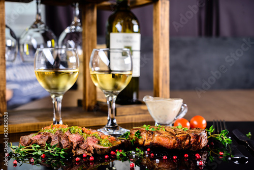 white wine ribeye steak, romantic dinner for two