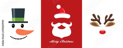 vector christmas icon set of snowman, santa claus and reindeer