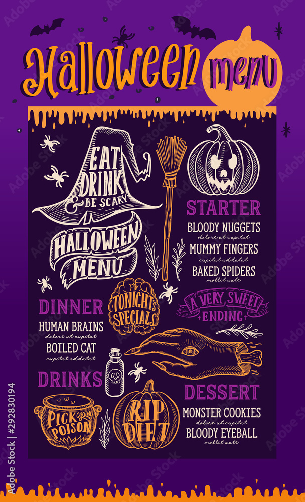 Halloween food menu for scary party.