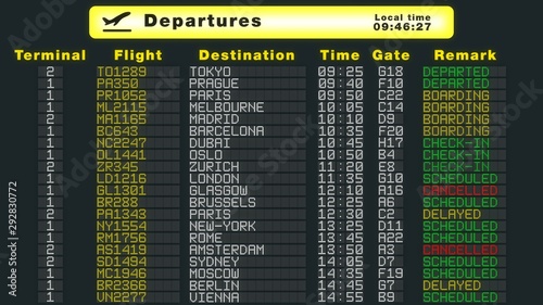 International airport table departures schedule flights refresh flat update