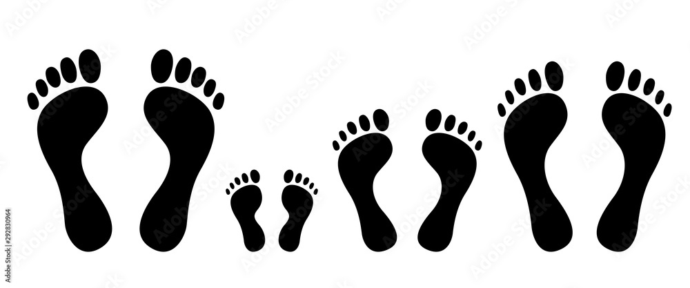 Family footprint icon set. Bare human feet: man, woman, children. Father, mother, daughter and son Family footprint icon set. Bare human feet: man, woman, children. Father, mother, daughter and son