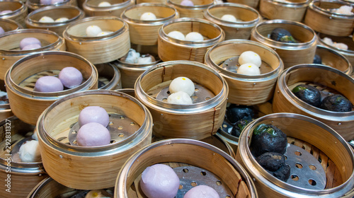 Street food in asian night market known as dimsum