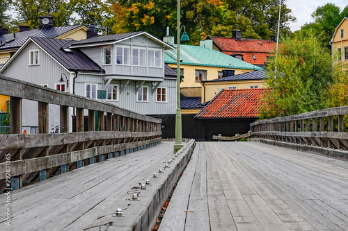 Canvas Print Stockholm, Sweden A wooden bridge between Beckholmen island and Sjurgarden park