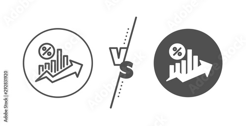 Discount sign. Versus concept. Loan percent growth chart line icon. Credit percentage symbol. Line vs classic loan percent icon. Vector