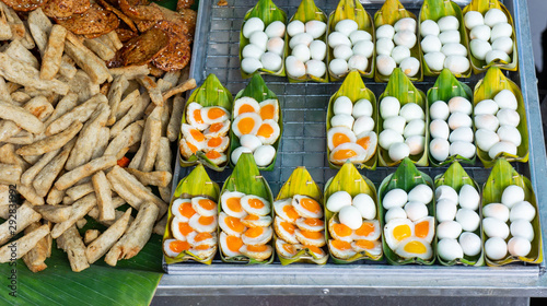Boiled anf fried quail egg in Hatyai,Thailand floating market