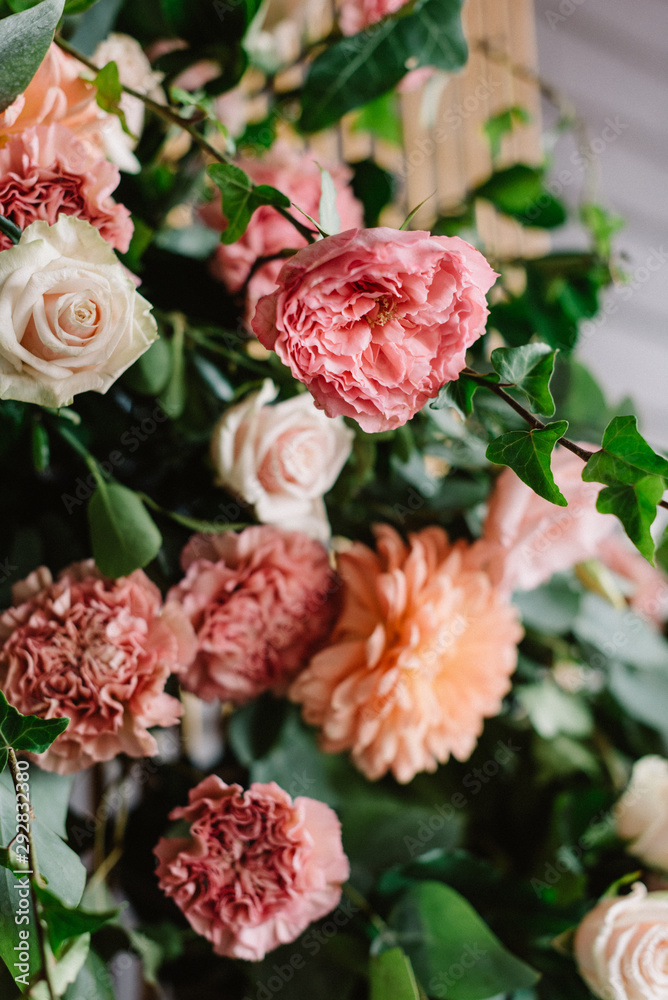 Fototapeta premium Many beautiful and gentle wedding flowers, flowering buds of different colors