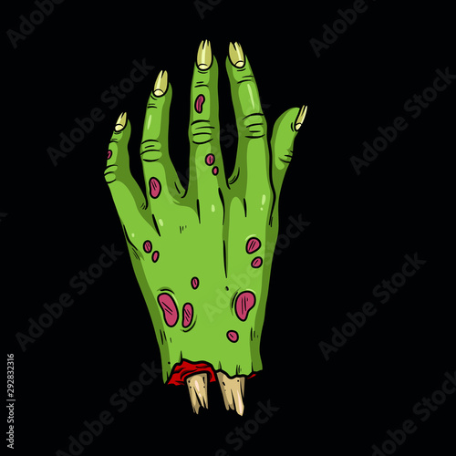 Vector creepy colorful body part. Нorror art of hand for scary design, print, poster, cover, sticker, packing, label. Spooky illustration for horror festival, party invitation, Halloween design.