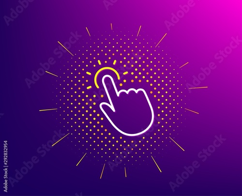 Touchpoint line icon. Halftone pattern. Click here sign. Touch technology symbol. Gradient background. Touchpoint line icon. Yellow halftone pattern. Vector