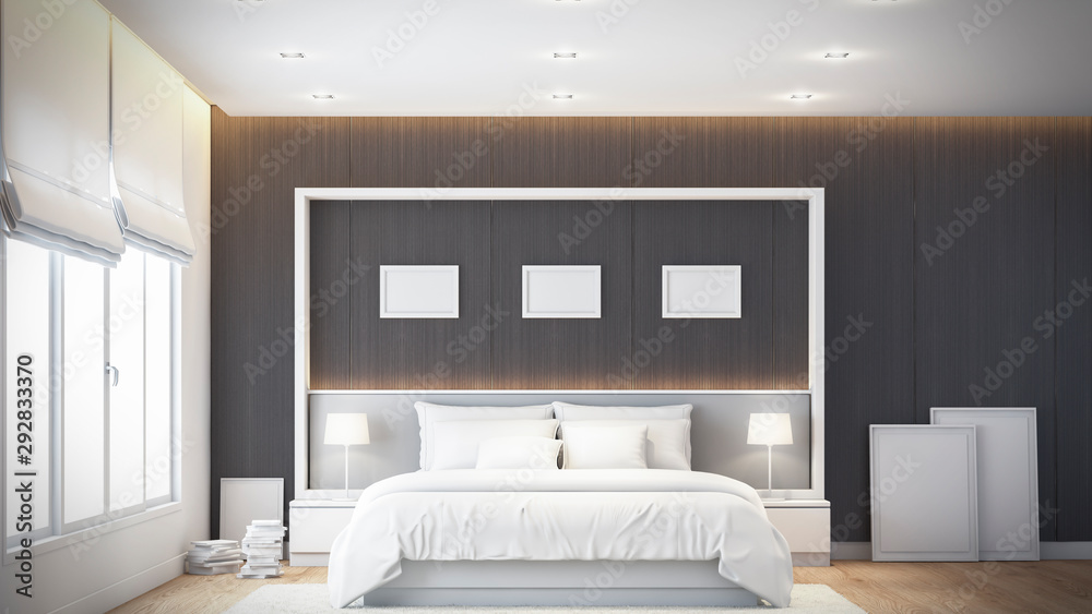 Fototapeta premium Modern bedroom Design wall 3D rendering
