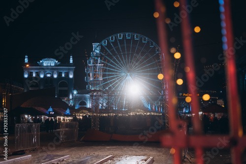 Christmas zone on Kontraktova Square with a Ferris wheel