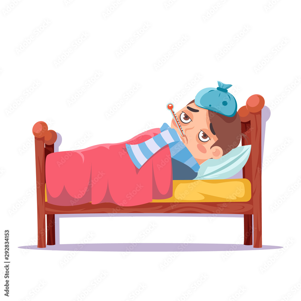 clip art boy sick in bed