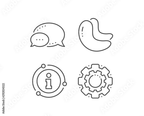 Cashew nut line icon. Chat bubble, info sign elements. Tasty nuts sign. Vegan food symbol. Linear cashew nut outline icon. Information bubble. Vector © blankstock