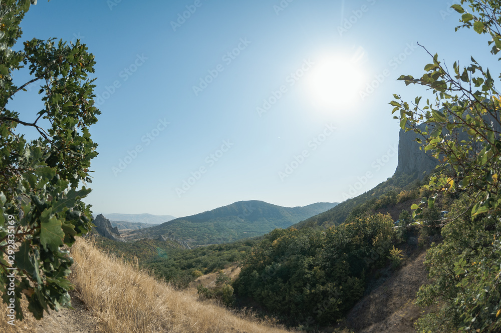 Fototapeta premium Mountains in Crimea. September. This place is located near the town of Sudak. Autumn in Crimea. the city of Feodosiya. Russia. Ukraine.