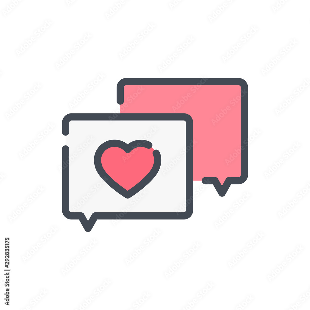 Chat boxes with heart like rating color line icon. Online review vector outline colorful sign. Chat boxes with heart like rating color line icon. Online review vector outline colorful sign.