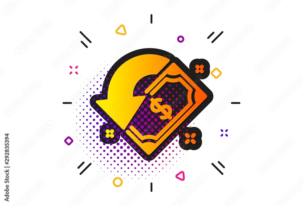 Send or receive money sign. Halftone circles pattern. Cashback icon. Classic flat cashback icon. Vector Send or receive money sign. Halftone circles pattern. Cashback icon. Classic flat cashback icon. Vector