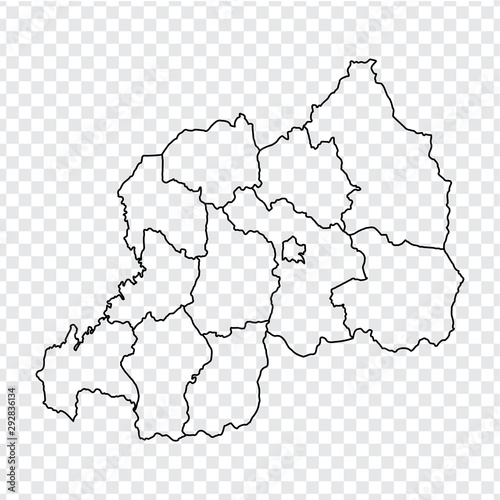Blank map Rwanda. High quality map Republic of Rwanda with provinces on transparent background for your web site design, logo, app, UI. Stock vector.  EPS10. 