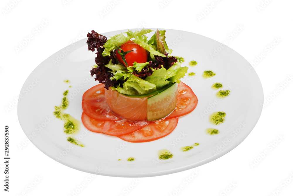 Freshness Salmon Salad on white isolated background Freshness Salmon Salad on white isolated background