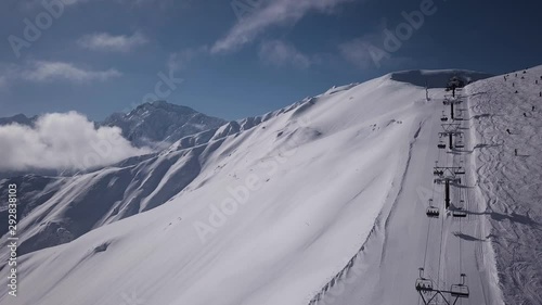 Wide shot of the cable car ride and the mountain scenery of Ordino Arcalis Andorra. J.A
 photo