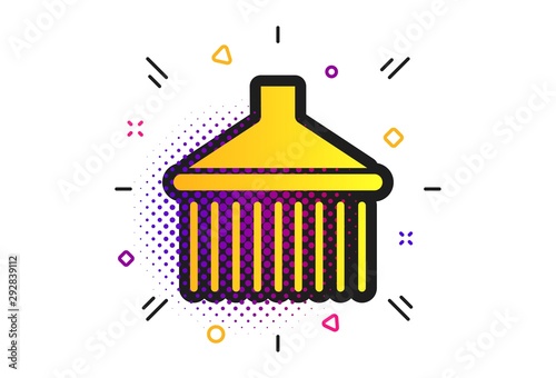 Shower sign icon. Halftone dots pattern. Douche with water drops symbol. Classic flat shower icon. Vector