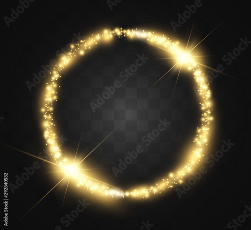 Round shiny perfect background. Vector eps10. Beautiful light. Magic circle. Precious background.Round gold shiny frame with light bursts.