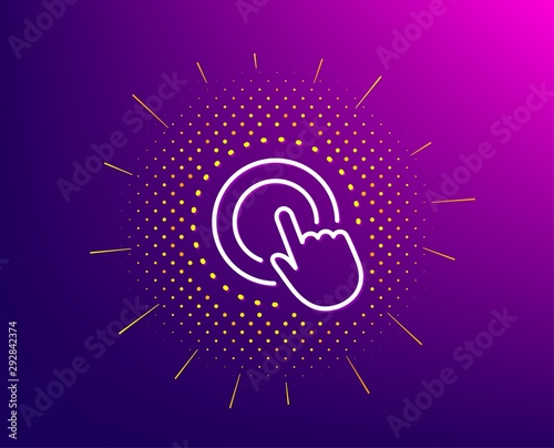 Click hand line icon. Halftone pattern. Touchscreen gesture sign. Push action symbol. Gradient background. Click hand line icon. Yellow halftone pattern. Vector