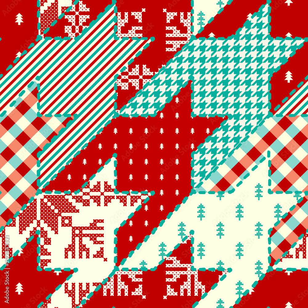 Fototapeta premium Patchwork textile pattern. Seamless quilting design background.