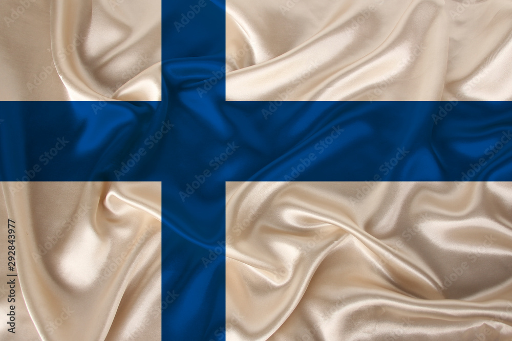 photo of the national flag of the state of Finland on a luxurious texture of satin, silk with waves, folds and highlights, close-up, copy space, illustration photo of the national flag of the state of Finland on a luxurious texture of satin, silk with waves, folds and highlights, close-up, copy space, illustration