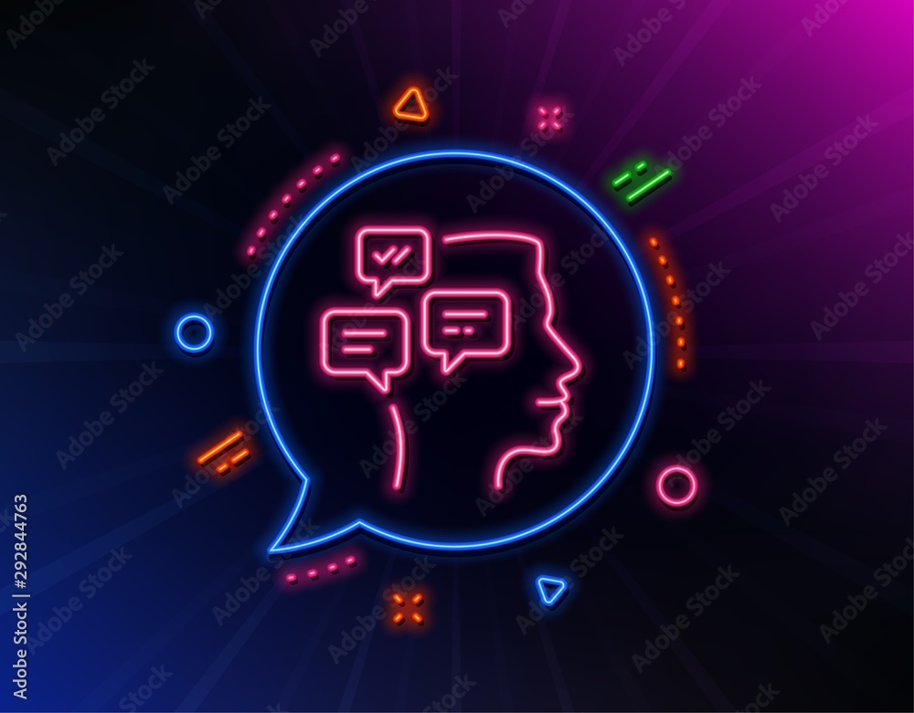 Chat Messages line icon. Neon laser lights. Conversation sign. Communication speech bubbles symbol. Glow laser speech bubble. Neon lights chat bubble. Banner badge with messages icon. Vector