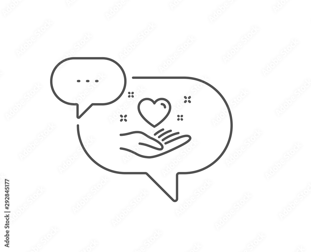 Hold heart line icon. Chat bubble design. Friends love sign. Friendship hand symbol. Outline concept. Thin line hold heart icon. Vector Hold heart line icon. Chat bubble design. Friends love sign. Friendship hand symbol. Outline concept. Thin line hold heart icon. Vector