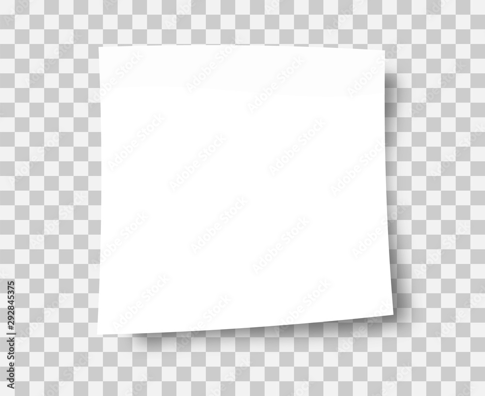 White Sticky Note with Post Note Sticker isolated on transparent  background. Sticky note paper. Front view. Ready for your message.  Realistic vector illustration Stock Vector