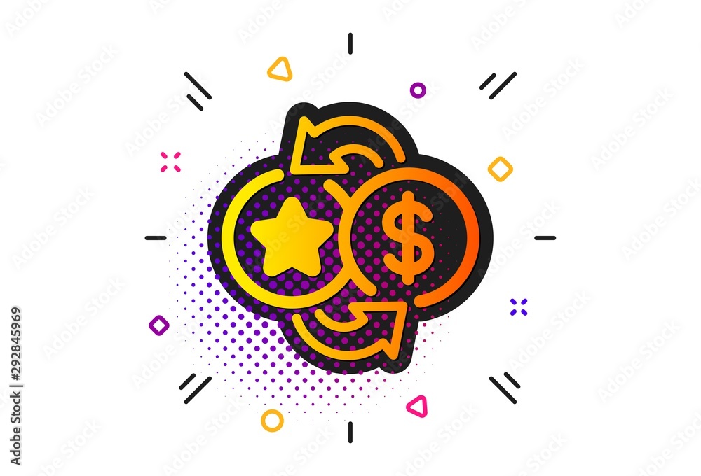 Fototapeta premium Bonus money. Halftone circles pattern. Loyalty points icon. Discount program symbol. Classic flat loyalty points icon. Vector