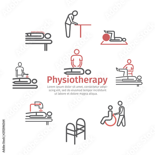 Thin line icons for physiotherapy, rehabilitation center. Vector signs for web graphics.