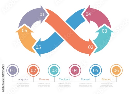 Loop symbol. Infinity vector infographic element. Colorful mobius loop, step by step design element. Illustration infinity graphic loop, web infographic presentation